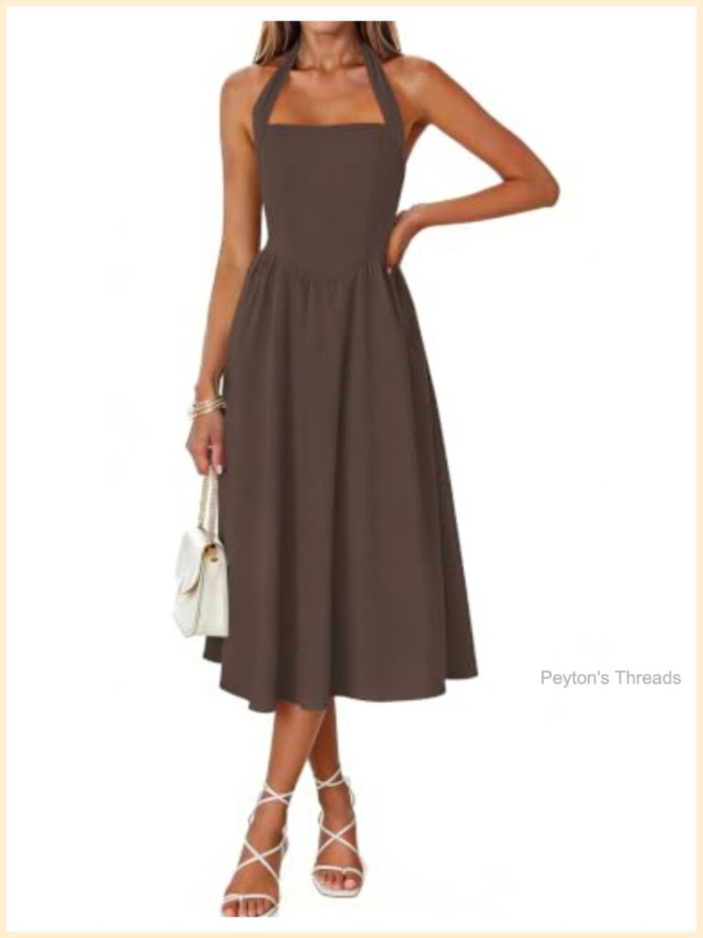 Halter Midi Swing Dress Sleeveless High Waist 100% Polyester Fully Lined Hidden